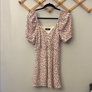 Chic Red Floral Mini Dress with Puff Sleeves